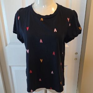 LOFT Black Tee with Colorful Heart Print